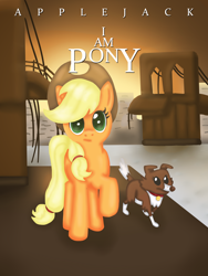 Size: 2250x3000 | Tagged: safe, artist:emilylena, artist:viffex, applejack, winona, earth pony, pony, i am legend, parody