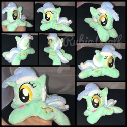 Size: 1600x1600 | Tagged: safe, artist:rubiowolf, lyra heartstrings, pony, unicorn, beanie (plushie), chibi, irl, photo, plushie, prone, solo, tongue out, watermark