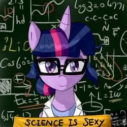 Size: 1200x1200 | Tagged: dead source, safe, artist:vanillafox2035, derpibooru import, sci-twi, twilight sparkle, alternate hairstyle, chemistry, glasses, looking at you, math, ponified, ponified humanized pony, science, scientist, scitwilicorn, smiling, solo