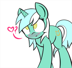 Size: 633x600 | Tagged: source needed, safe, artist:manicpanda, edit, lyra heartstrings, pony, unicorn, blushing, colored pupils, cute, heart, simple background, smiling, solo, white background