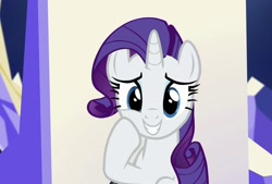 Size: 1062x720 | Tagged: safe, screencap, rarity, pony, unicorn, party pooped, cropped, cute, female, friendship throne, mare, raribetes, smiling, solo, twilight's castle