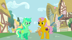 Size: 900x504 | Tagged: safe, lyra heartstrings, oc, oc:dance illusions, unicorn, duo, ponyville