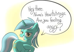 Size: 1198x844 | Tagged: safe, artist:nabbiekitty, lyra heartstrings, pony, unicorn, artifact, dialogue, grin, lidded eyes, looking at you, smiling, solo, speech bubble