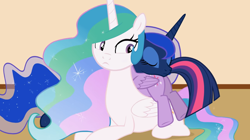 Size: 1436x805 | Tagged: safe, artist:forgalorga, princess celestia, princess luna, twilight sparkle, twilight sparkle (alicorn), alicorn, pony, behaving like a cat, butt pillow, cuddle puddle, cuddling, plot, pony pile, your little pets