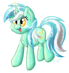 Size: 1709x1804 | Tagged: safe, artist:swirlyponies, lyra heartstrings, pony, unicorn, chest fluff, magic, simple background, smiling, solo, sparkly, transparent background