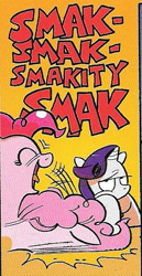 Size: 273x528 | Tagged: safe, artist:andypriceart, idw, pinkie pie, rarity, earth pony, pony, unicorn, spoiler:comic, spoiler:comic42, andy you magnificent bastard, duo, facedesk, female, mare, official comic, out of context, pinkie being pinkie, rarity is not amused, varying degrees of amusement