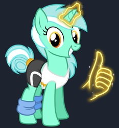 Size: 2800x3000 | Tagged: safe, artist:cheezedoodle96, lyra heartstrings, pony, unicorn, .svg available, alternate hairstyle, clothes, female, glowing horn, hand, leg warmers, looking at you, magic, magic hands, mare, shirt, simple background, smiling, solo, spandex, svg, tail bun, tail wrap, thumbs up, transparent background, vector, workout outfit