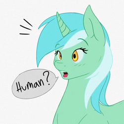 Size: 900x900 | Tagged: safe, artist:eternalsubscriber, lyra heartstrings, pony, humie, question mark, simple background, solo, speech bubble, that pony sure does love humans, white background
