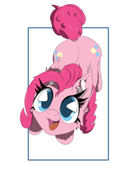 Size: 1414x2000 | Tagged: safe, artist:bigshot232, derpibooru exclusive, pinkie pie, pony, both cutie marks, cheek fluff, ear fluff, happy, looking up, simple background, smiling, solo