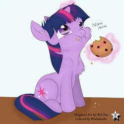 Size: 4000x4000 | Tagged: safe, artist:bri-sta, artist:wodahseht, derpibooru import, twilight sparkle, pony, unicorn, :t, chest fluff, cookie, cute, female, filly, filly twilight sparkle, fluffy, looking up, magic, nom, sitting, solo, telekinesis, twiabetes