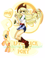 Size: 2550x3300 | Tagged: safe, artist:santshireikai, applejack, human, equestria girls, applejack's hat, blonde hair, clothes, female, solo