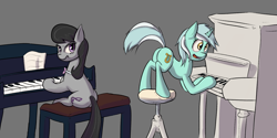 Size: 1600x800 | Tagged: safe, artist:jellerjar, lyra heartstrings, octavia melody, earth pony, pony, unicorn, 4chan, chair, drawthread, duo, parody, piano, plot, ponified, simple background, sitting, who framed roger rabbit