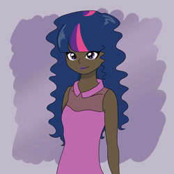 Size: 4500x4500 | Tagged: safe, artist:tij2ji, derpibooru import, twilight sparkle, dark skin, humanized, lipstick, looking at you, smiling, solo