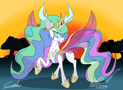 Size: 2500x1844 | Tagged: safe, artist:bigcdoodles, princess celestia, oc, oc:sun bug, changedling, changeling, insect, card game, changedlingified, changelingified, dawn, game design, proud, species swap, twilight sparkle's secret shipfic folder