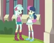 Size: 179x143 | Tagged: safe, screencap, bon bon, lyra heartstrings, sweetie drops, equestria girls, mirror magic, spoiler:eqg specials, boots, clothes, cropped, duo, duo female, female, flats, picture for breezies, shoes, skirt, socks