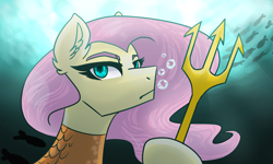 Size: 4000x2400 | Tagged: safe, artist:meownimator, fluttershy, pegasus, pony, absurd resolution, aquaman, crossover, dc comics, female, solo, superhero, trident