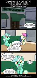 Size: 960x2000 | Tagged: safe, artist:terminuslucis, bon bon, lyra heartstrings, sweetie drops, earth pony, pony, unicorn, comic:adapting to night, comic:adapting to night: friends return, cafe, coffee mug, comic, mug