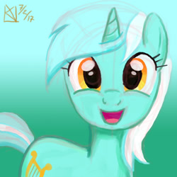 Size: 1500x1500 | Tagged: safe, artist:kelseyleah, lyra heartstrings, pony, unicorn, gradient background, looking at you, smiling, solo