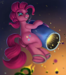 Size: 1200x1371 | Tagged: safe, artist:vittorionobile, pinkie pie, earth pony, pony, female, mare, party cannon, smiling, solo