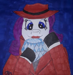 Size: 1179x1209 | Tagged: safe, artist:rapidsnap, rarity, pony, unicorn, carmen sandiego, crossover, diamond, hat, solo, traditional art