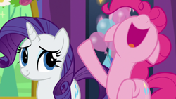 Size: 1280x720 | Tagged: safe, screencap, pinkie pie, rarity, pony, unicorn, celestial advice, open mouth, volumetric mouth