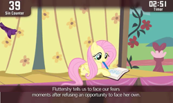 Size: 640x381 | Tagged: safe, screencap, fluttershy, pegasus, pony, filli vanilli, cinemare sins, female, mare, prone, writing