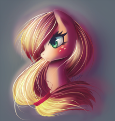 Size: 1000x1050 | Tagged: safe, artist:chaosangeldesu, applejack, earth pony, pony, bust, hatless, missing accessory, portrait, solo