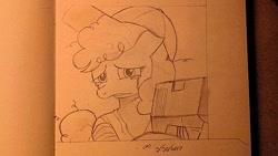 Size: 664x374 | Tagged: artist needed, safe, pinkie pie, pony, baseball cap, cap, clementine (walking dead), crying, female, filly, gun, handgun, hat, lip bite, looking at you, monochrome, pistol, ponified, solo, spoilers for another series, traditional art, younger