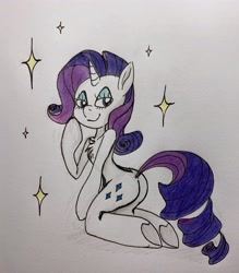 Size: 2633x3003 | Tagged: safe, artist:littlemissyxdl, rarity, pony, semi-anthro, unicorn, butt, female, looking at you, mare, plot, rearity, solo, traditional art
