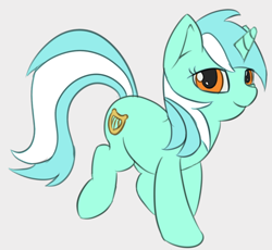 Size: 1280x1178 | Tagged: safe, artist:treekickerdraws, lyra heartstrings, pony, unicorn, female, gray background, looking at you, mare, simple background, smiling, solo