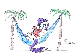 Size: 2472x1720 | Tagged: safe, artist:gafelpoez, rarity, pony, unicorn, book, fernando pessoa, hammock, palm tree, queen, reading, solo, tree