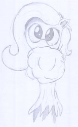 Size: 1432x2330 | Tagged: safe, fluttershy, pegasus, pony, bust, floppy ears, monochrome, nom, pencil drawing, sketch, sketch dump, small ears, solo, traditional art, tree