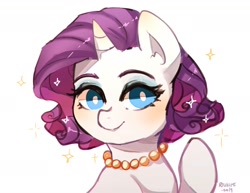 Size: 1814x1400 | Tagged: safe, artist:riukime, rarity, pony, unicorn, digital art, female, jewelry, mare, necklace, pearl necklace, simple background, solo, white background