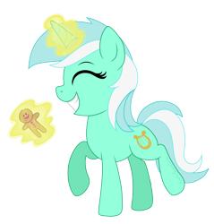 Size: 2413x2528 | Tagged: safe, artist:raspberrystudios, lyra heartstrings, pony, unicorn, big smile, cute, gingerbread man, humie, lyrabetes, magic, smiley face, that pony sure does love humans, trotting, trotting in place