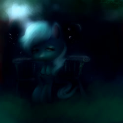 Size: 512x512 | Tagged: safe, artist:pipomanager-mimmi, lyra heartstrings, pony, bench, dark, meme, night, sad, sitting, sitting lyra, solo