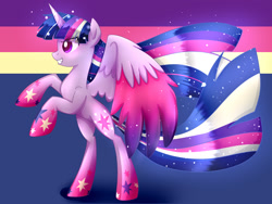 Size: 1424x1068 | Tagged: safe, artist:le-poofe, derpibooru import, twilight sparkle, twilight sparkle (alicorn), alicorn, pony, female, mare, rainbow power, simple background, solo