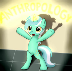 Size: 1104x1094 | Tagged: safe, artist:jaro142, lyra heartstrings, pony, unicorn, fanfic:anthropology, bipedal, female, glowing horn, magic, mare, shadow, solo