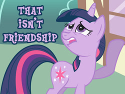 Size: 1000x750 | Tagged: safe, alternate version, artist:sploich, derpibooru import, twilight sparkle, faic, friendship, juxtaposition bait, meme, purple text, that's not friendship