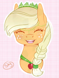 Size: 2618x3444 | Tagged: safe, artist:xsnowdropx, applejack, earth pony, pony, bust, eyes closed, jewelry, portrait, solo