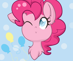 Size: 6000x5000 | Tagged: safe, artist:meowmavi, pinkie pie, earth pony, pony, absurd resolution, bust, chest fluff, cute, diapinkes, ear fluff, female, head only, mare, one eye closed, portrait, solo, wink