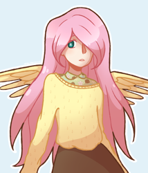 Size: 1200x1400 | Tagged: safe, artist:iguanasarerad, fluttershy, human, female, humanized, solo, winged humanization, wings