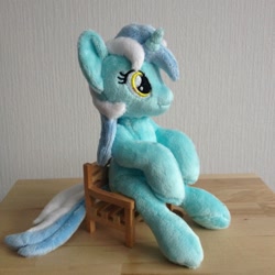 Size: 960x960 | Tagged: safe, artist:burgunzik, lyra heartstrings, pony, chair, irl, meme, photo, plushie, sitting, sitting lyra, solo