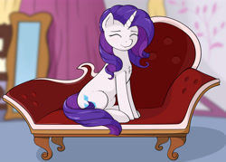 Size: 6000x4296 | Tagged: safe, artist:kirr12, rarity, pony, unicorn, blushing, cute, eyes closed, female, mare, sitting, sofa, solo