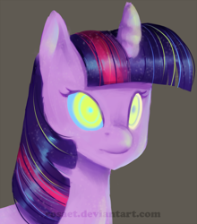 Size: 800x908 | Tagged: dead source, safe, artist:rosaet, derpibooru import, twilight sparkle, pony, unicorn, female, kaa, mare, mind control, solo, watermark