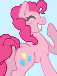 Size: 1200x1600 | Tagged: safe, artist:computercandy, pinkie pie, earth pony, pony, blush sticker, blushing, eyes closed, female, giggling, mare, plot, raised hoof, smiling, solo