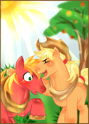 Size: 510x710 | Tagged: safe, artist:ayuuu0908, applejack, applejack (male), big macintosh, earth pony, pony, rule 63