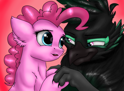 Size: 2600x1900 | Tagged: safe, artist:tillie-tmb, pinkie pie, oc, oc:felix, earth pony, griffon, pony, canon x oc, female, interspecies, male, shipping, straight