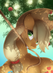 Size: 800x1100 | Tagged: safe, artist:silentwulv, applejack, earth pony, pony, apple, apple tree, female, mare, mouth hold, rope, solo, tree