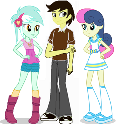 Size: 1033x1080 | Tagged: safe, artist:arcgaming91, bon bon, lyra heartstrings, sweetie drops, oc, oc:smash gamer, equestria girls, equestria girls-ified