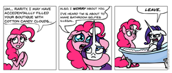 Size: 957x407 | Tagged: safe, artist:gingerfoxy, pinkie pie, rarity, pony, unicorn, pony comic generator, bathtub, comic